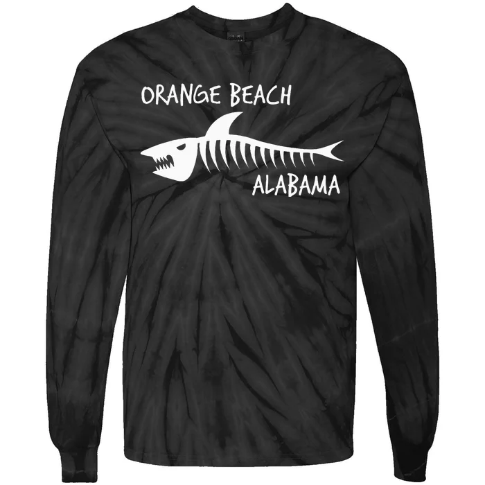 Orange Beach Alabama Shark Skeleton White Print Tie-Dye Long Sleeve Shirt