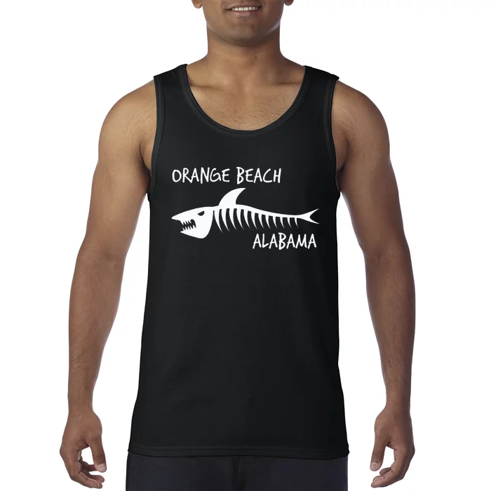 Orange Beach Alabama Shark Skeleton White Print Tank Top