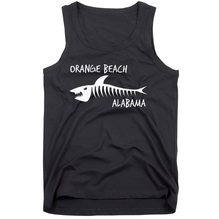 Orange Beach Alabama Shark Skeleton White Print Tank Top