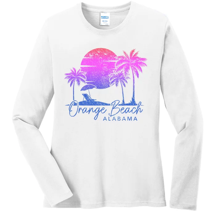 Orange Beach Alabama Surf Vintage Sunset Surfer Retro Ladies Long Sleeve Shirt