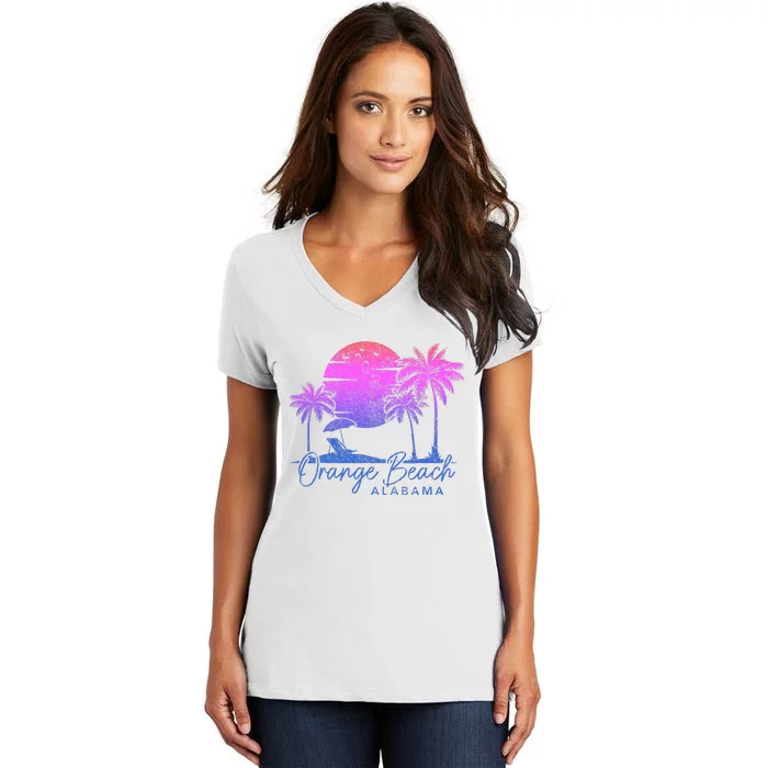 Orange Beach Alabama Surf Vintage Sunset Surfer Retro Women's V-Neck T-Shirt