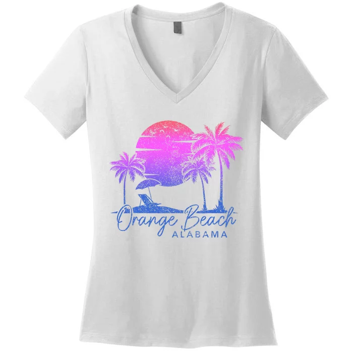 Orange Beach Alabama Surf Vintage Sunset Surfer Retro Women's V-Neck T-Shirt