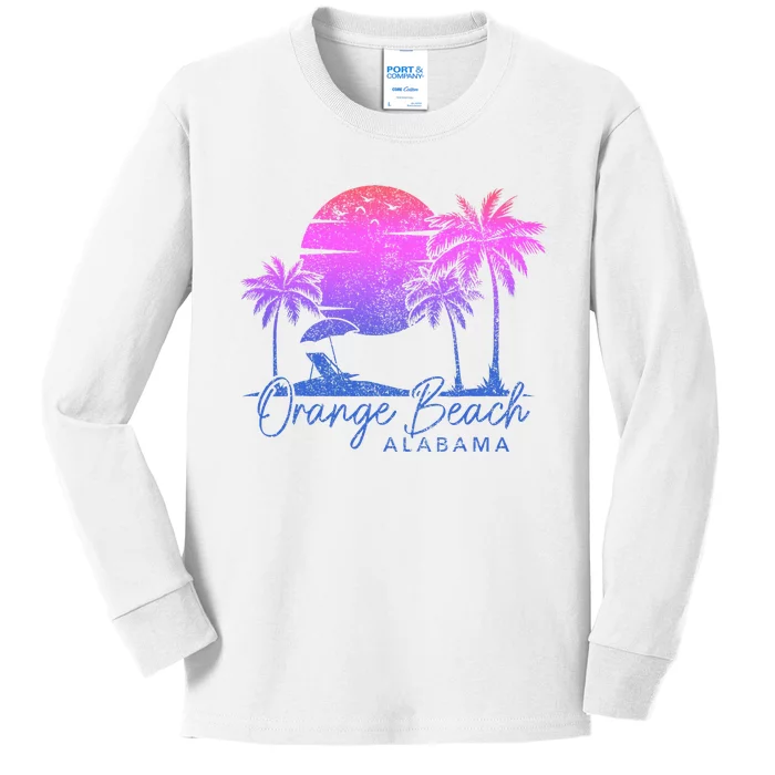 Orange Beach Alabama Surf Vintage Sunset Surfer Retro Kids Long Sleeve Shirt