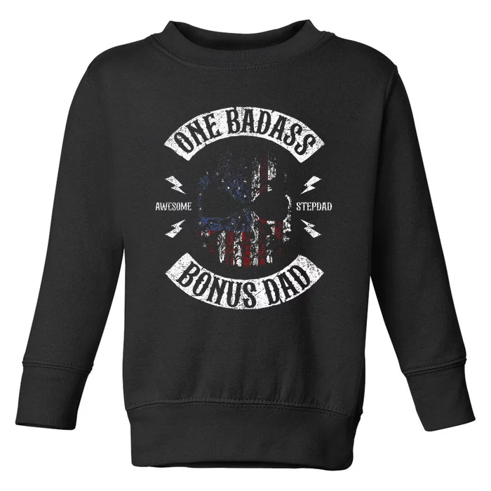 One Badass Bonus Stepdad Birthday Step Dad Fathers Day Gift Toddler Sweatshirt