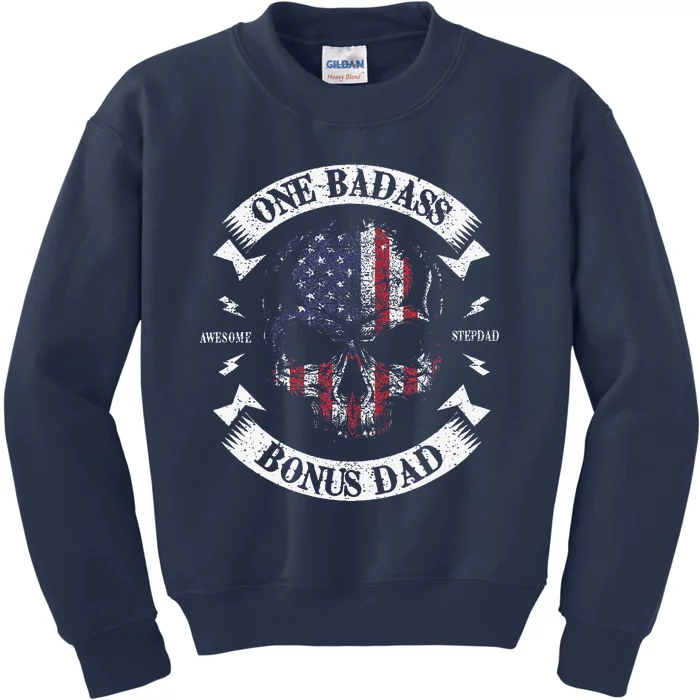 One Badass Bonus Dad Birthday Step Dad Fathers Day Gift Kids Sweatshirt