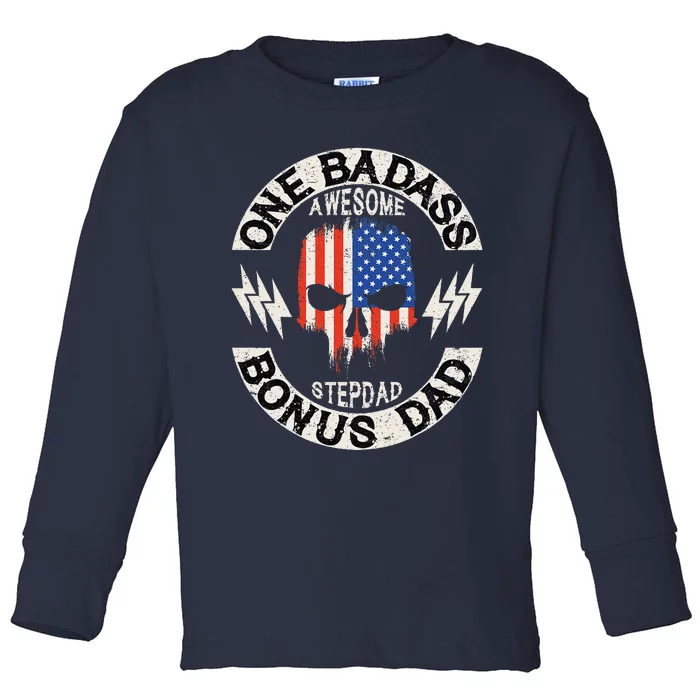 One Badass Bonus Stepdad Birthday Step Dad Fathers Day Gift Toddler Long Sleeve Shirt