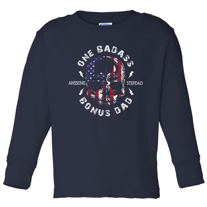 One Badass Bonus Stepdad Birthday Step Dad Fathers Day Toddler Long Sleeve Shirt