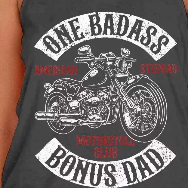 One Badass Bonus Stepdad Biker Motorcycle Step Dad Gift Idea Women's Knotted Racerback Tank