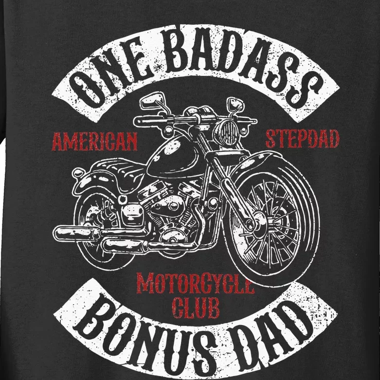 One Badass Bonus Stepdad Biker Motorcycle Step Dad Gift Idea Kids Long Sleeve Shirt