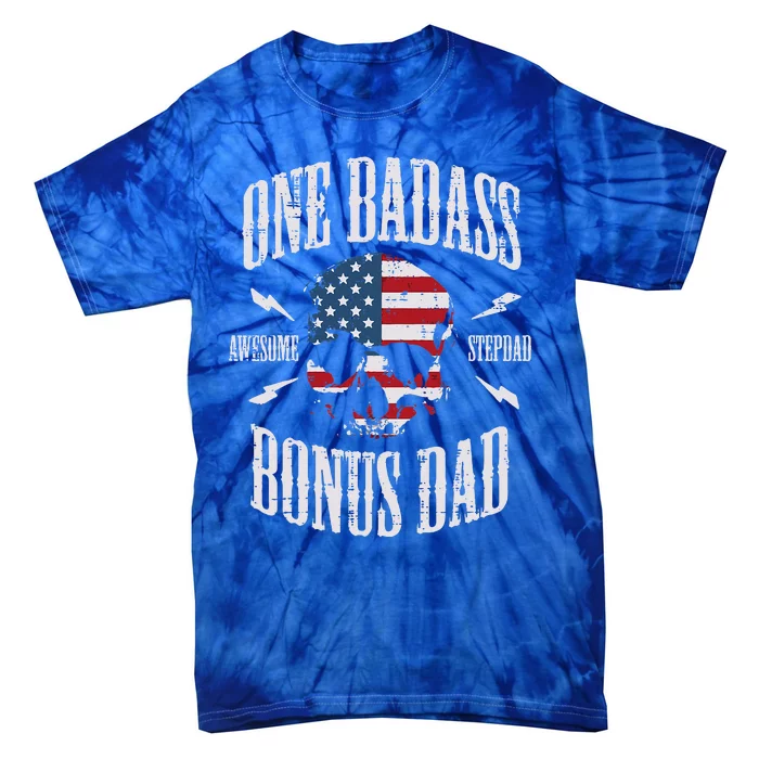 One Badass Bonus Dad Us Flag Skull Stepdad Step Dad Tie-Dye T-Shirt