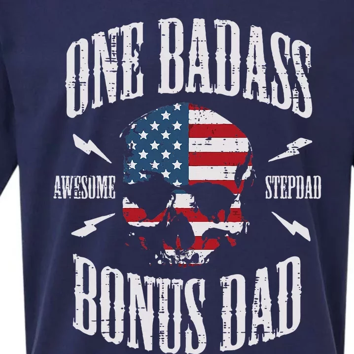 One Badass Bonus Dad Us Flag Skull Stepdad Step Dad Sueded Cloud Jersey T-Shirt