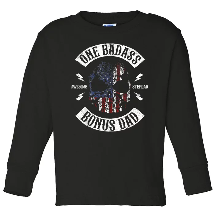 One Badass Bonus Stepdad Birthday Step Dad Fathers Day Gift Toddler Long Sleeve Shirt