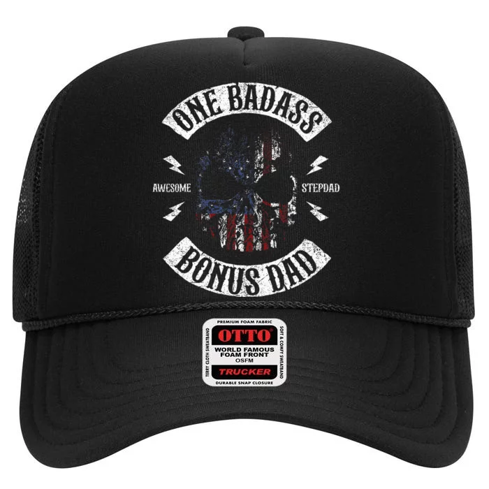 One Badass Bonus Stepdad Birthday Step Dad Fathers Day Gift High Crown Mesh Trucker Hat