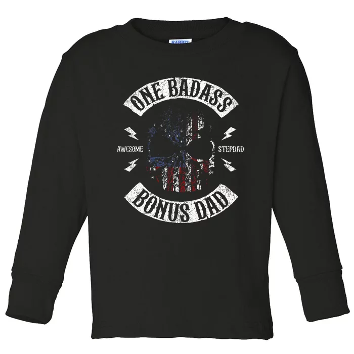 One Badass Bonus Stepdad Birthday Step Dad Fathers Day Gift Toddler Long Sleeve Shirt