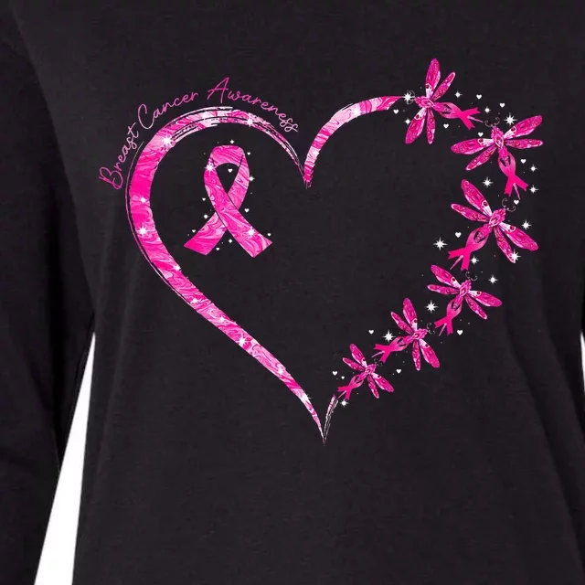 October Breast Cancer Awareness Dragonfly Womens Cotton Relaxed Long Sleeve T-Shirt