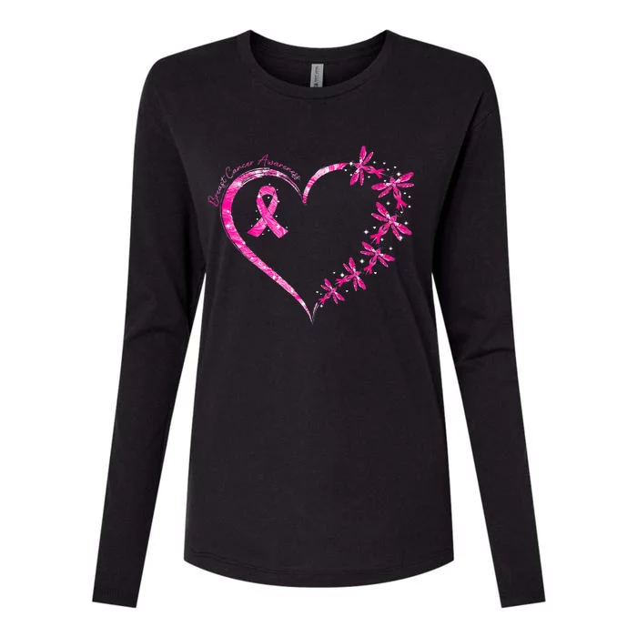 October Breast Cancer Awareness Dragonfly Womens Cotton Relaxed Long Sleeve T-Shirt