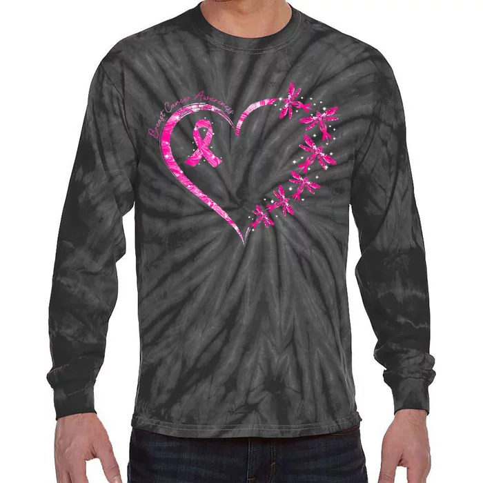 October Breast Cancer Awareness Dragonfly Tie-Dye Long Sleeve Shirt