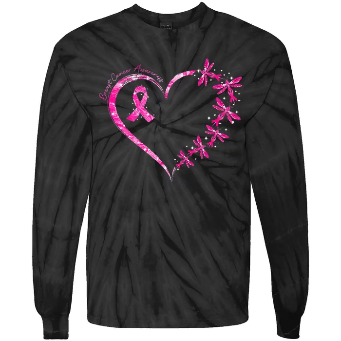 October Breast Cancer Awareness Dragonfly Tie-Dye Long Sleeve Shirt