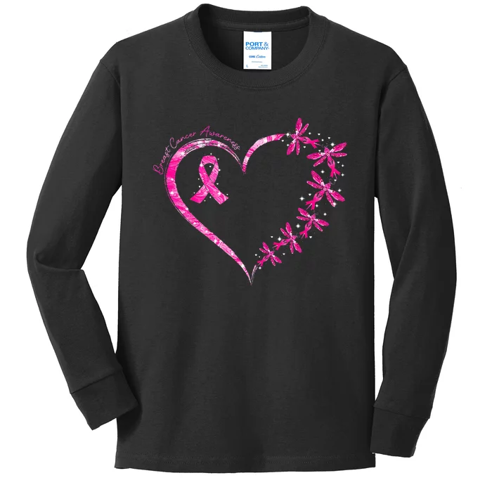 October Breast Cancer Awareness Dragonfly Kids Long Sleeve Shirt