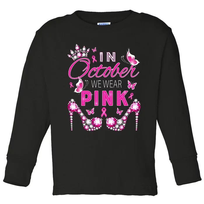 October Breast Cancer Awareness Ribbon Support Toddler Long Sleeve Shirt