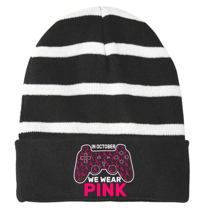 October Breast Cancer Awareness Gaming Collection Striped Beanie with Solid Band