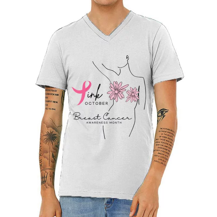 October Breast Cancer Awareness Month V-Neck T-Shirt