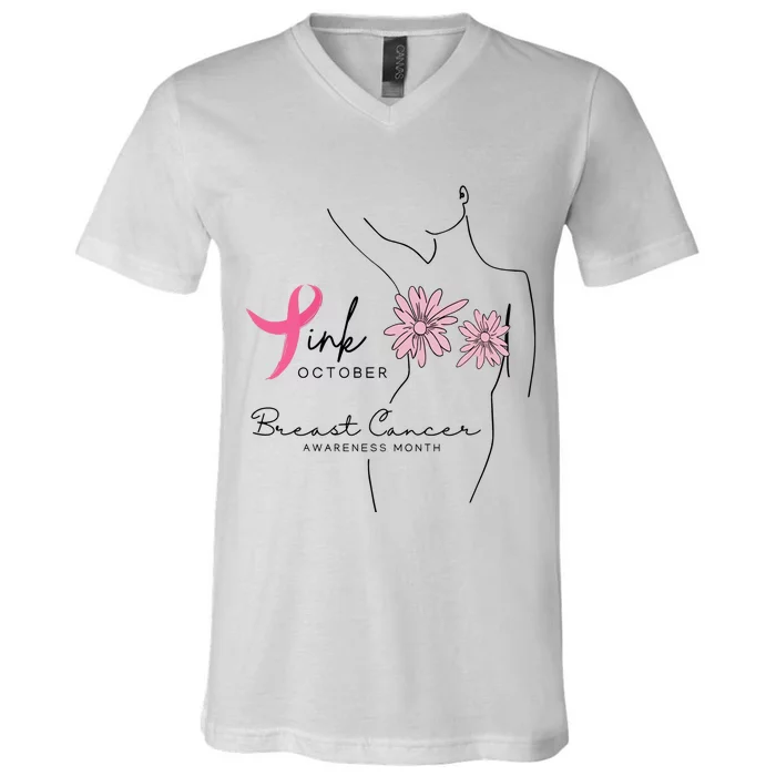 October Breast Cancer Awareness Month V-Neck T-Shirt