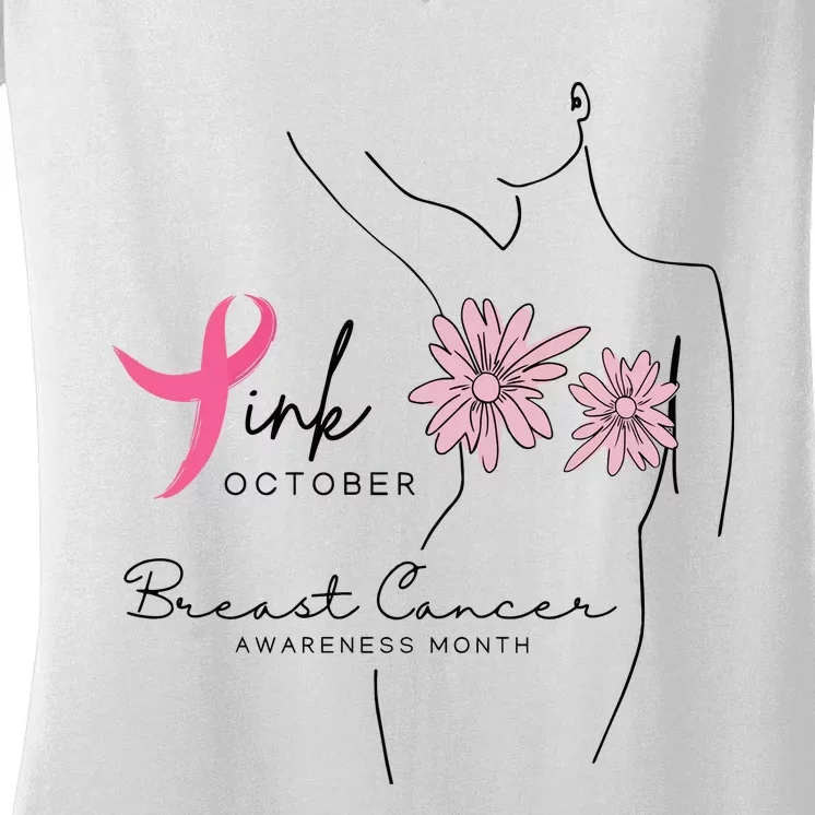 October Breast Cancer Awareness Month Women's V-Neck T-Shirt