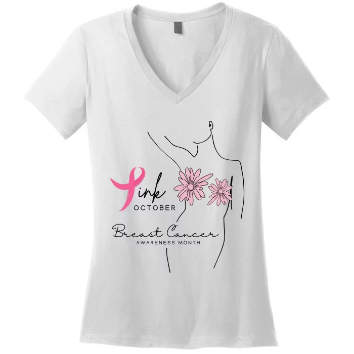 October Breast Cancer Awareness Month Women's V-Neck T-Shirt