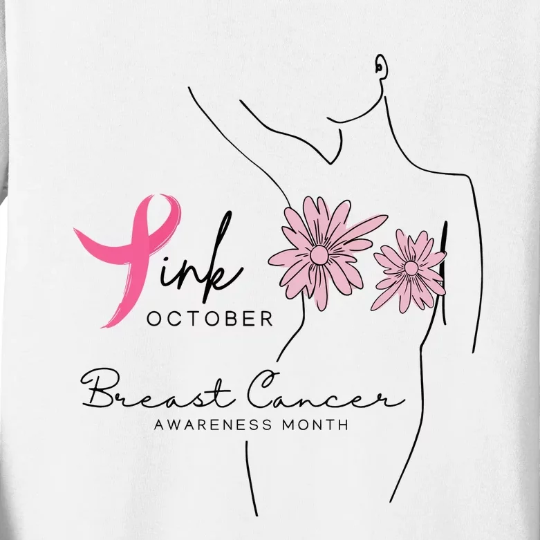 October Breast Cancer Awareness Month Kids Long Sleeve Shirt