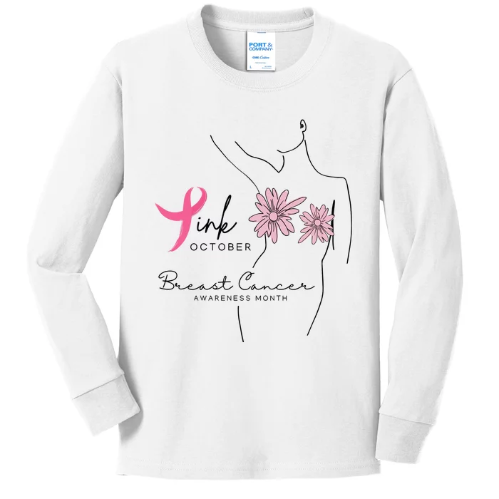 October Breast Cancer Awareness Month Kids Long Sleeve Shirt