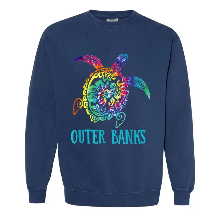 Outer Banks Carolina Sea Turtle Hibiscus Tie Dye Summer Garment-Dyed Sweatshirt