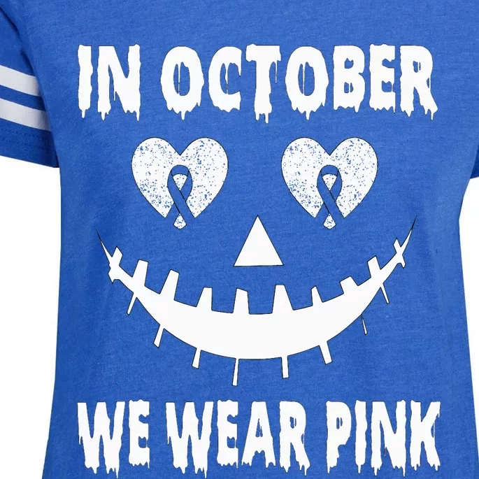 October Breast Cancer Awareness Pumpkin Halloween Enza Ladies Jersey Football T-Shirt