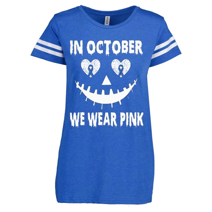 October Breast Cancer Awareness Pumpkin Halloween Enza Ladies Jersey Football T-Shirt