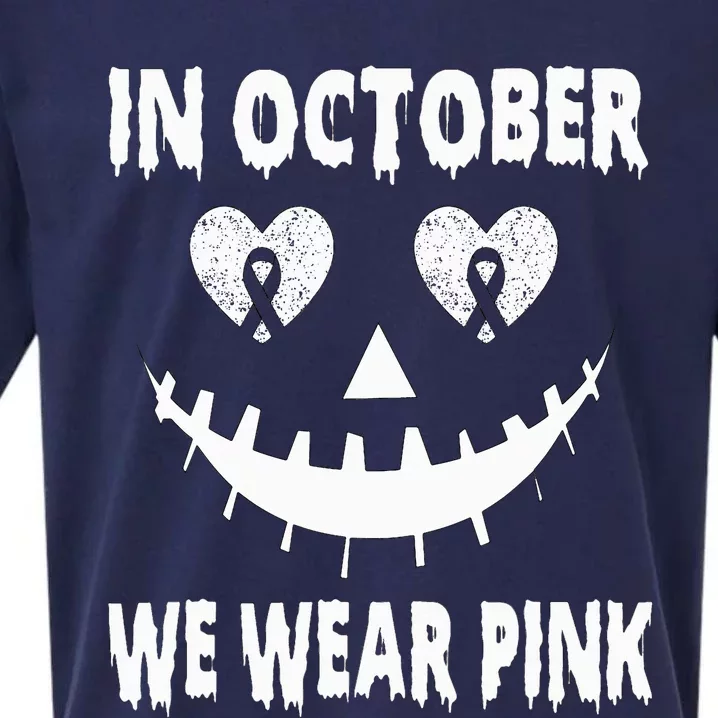 October Breast Cancer Awareness Pumpkin Halloween Sueded Cloud Jersey T-Shirt