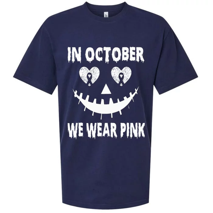 October Breast Cancer Awareness Pumpkin Halloween Sueded Cloud Jersey T-Shirt