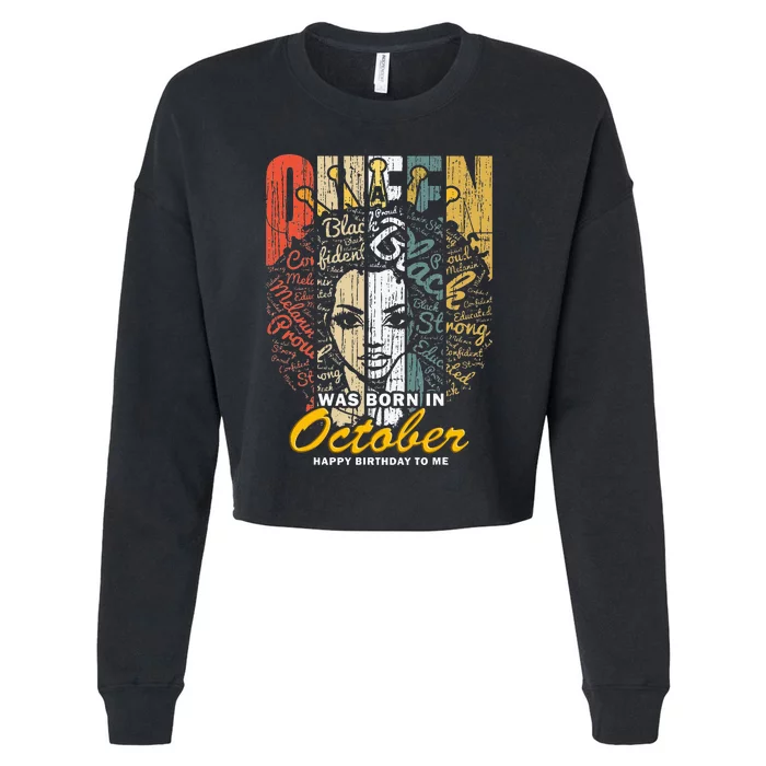 October Birthday For Women Black African Queen Cropped Pullover Crew