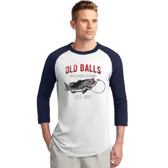 Old Balls Fishing Club Est. 1983 Or Angler Birthday Baseball Sleeve Shirt