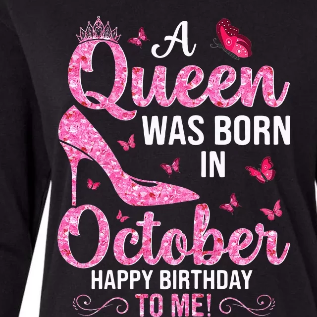 October Birthday For Women Queen Born In Octobe Womens Cotton Relaxed Long Sleeve T-Shirt