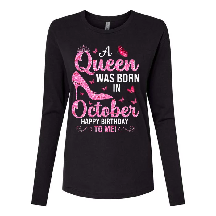 October Birthday For Women Queen Born In Octobe Womens Cotton Relaxed Long Sleeve T-Shirt