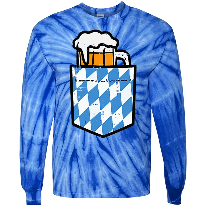 Oktoberfest Bavaria Flag Pocket Fun German Costume Tie-Dye Long Sleeve Shirt