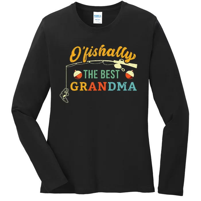 Ofishally Best Grandma Fishing Cute Grandmother Fisherwoman Ladies Long Sleeve Shirt