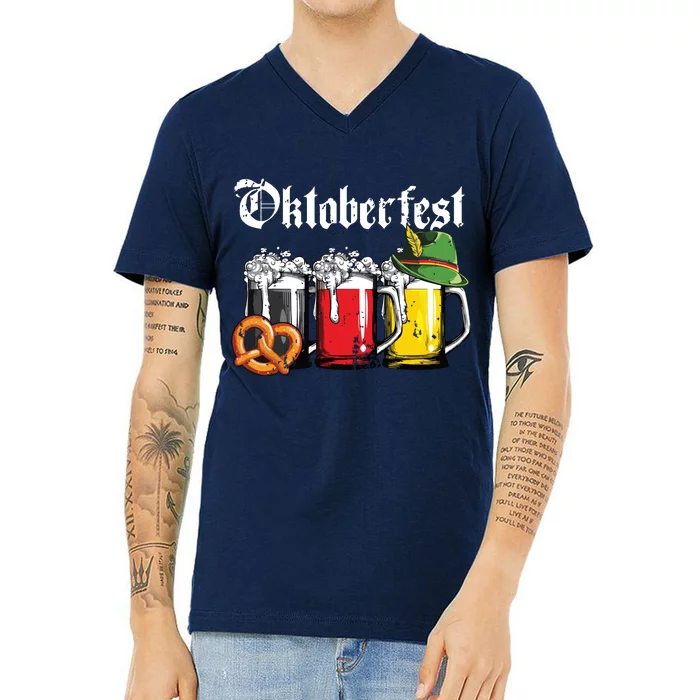 Oktoberfest Beer German Flag Drinking Mug V-Neck T-Shirt