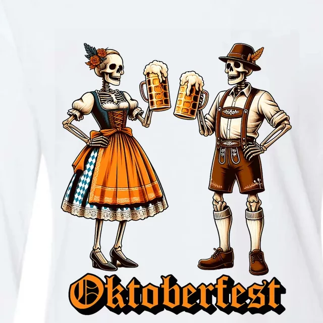 Oktoberfest Beer Germany Skeleton Drinking Couple Halloween Womens Cotton Relaxed Long Sleeve T-Shirt