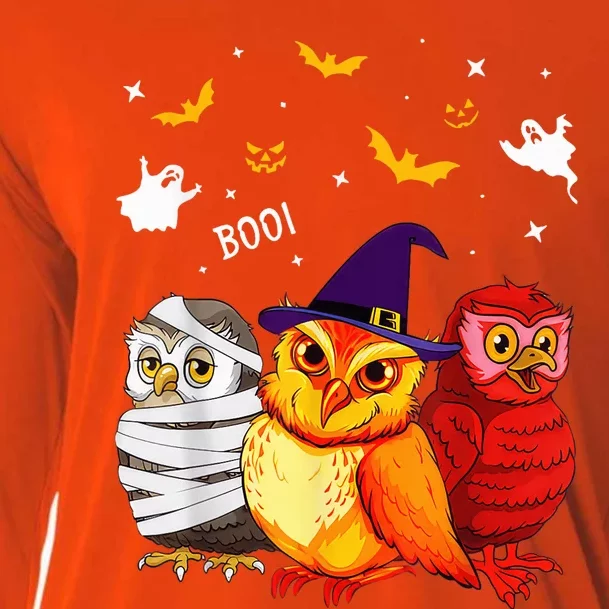 Owl Boo Ghost Scary Funny Halloween Costume Cooling Performance Long Sleeve Crew