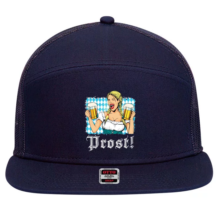 Oktoberfest Beer German Girl Bavarian Flag Drinking Prost 7 Panel Mesh Trucker Snapback Hat