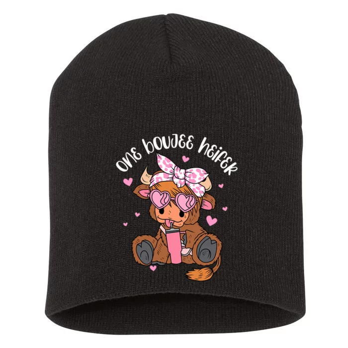 One Boujee Heifer Highland Cow Tumbler ValentineS Day Short Acrylic Beanie