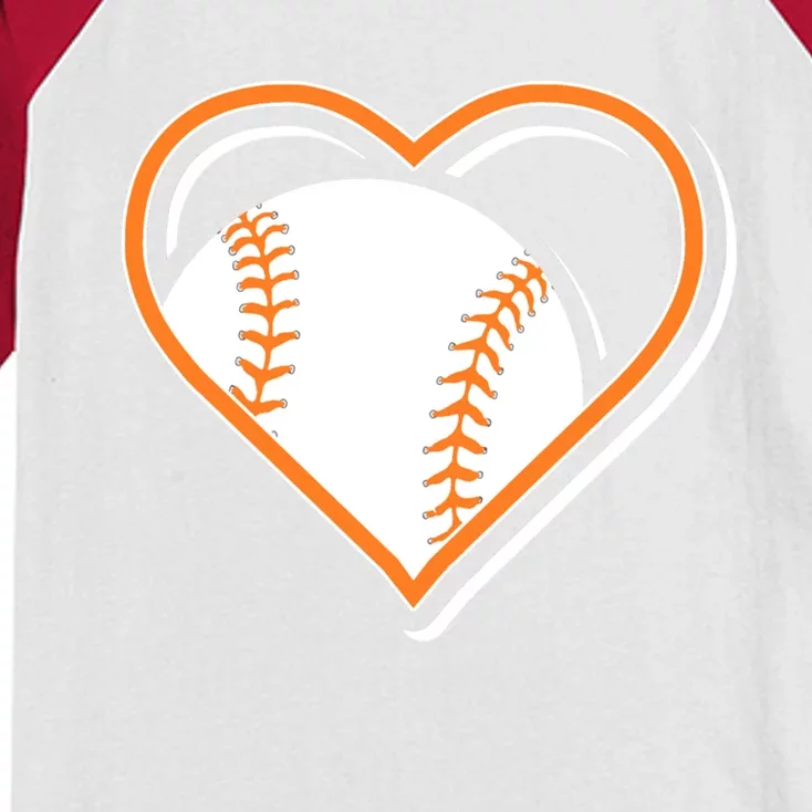 Orange Baseball Heart For Baseball Lovers Gift Kids Colorblock Raglan Jersey