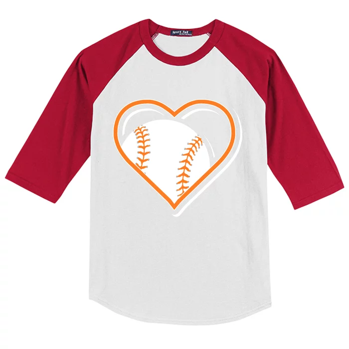 Orange Baseball Heart For Baseball Lovers Gift Kids Colorblock Raglan Jersey