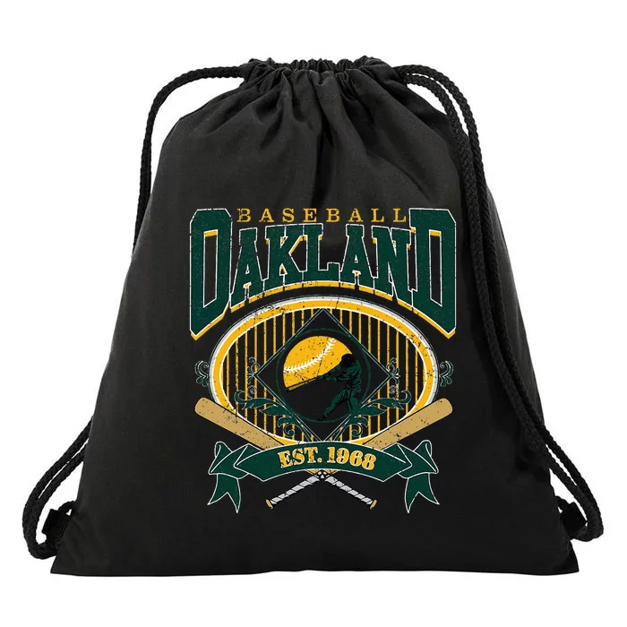 Oakland Baseball Home Plate & Bat Script Fan Drawstring Bag